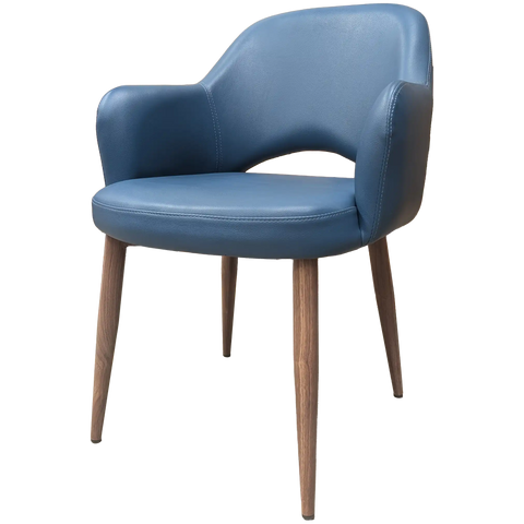 Mulberry Armchair - Blue Vinyl Shell - Metal 4-Leg (Light Walnut)